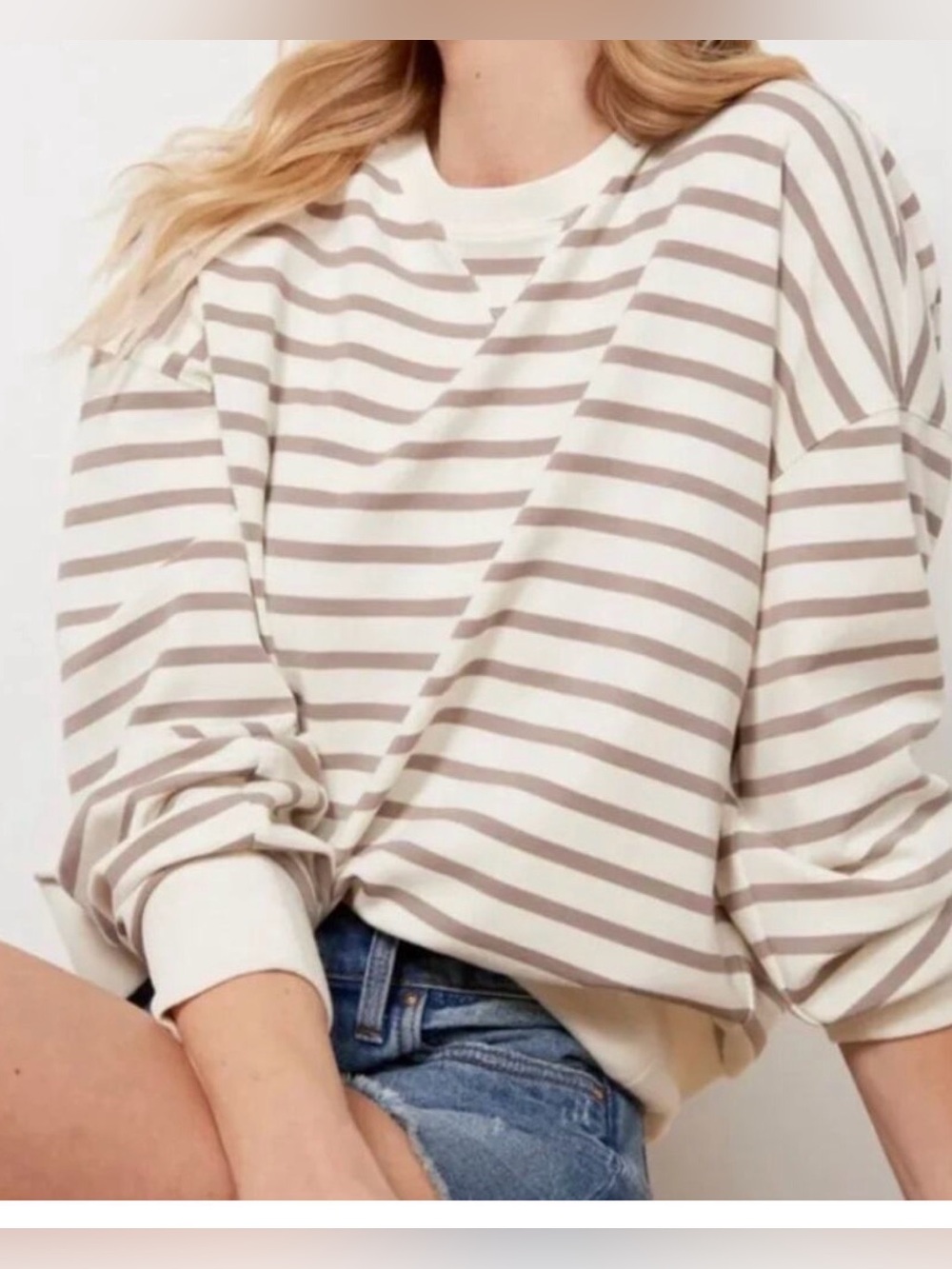 SPANX Air Essentials Sweatshirt in Fawn Stripe Size large